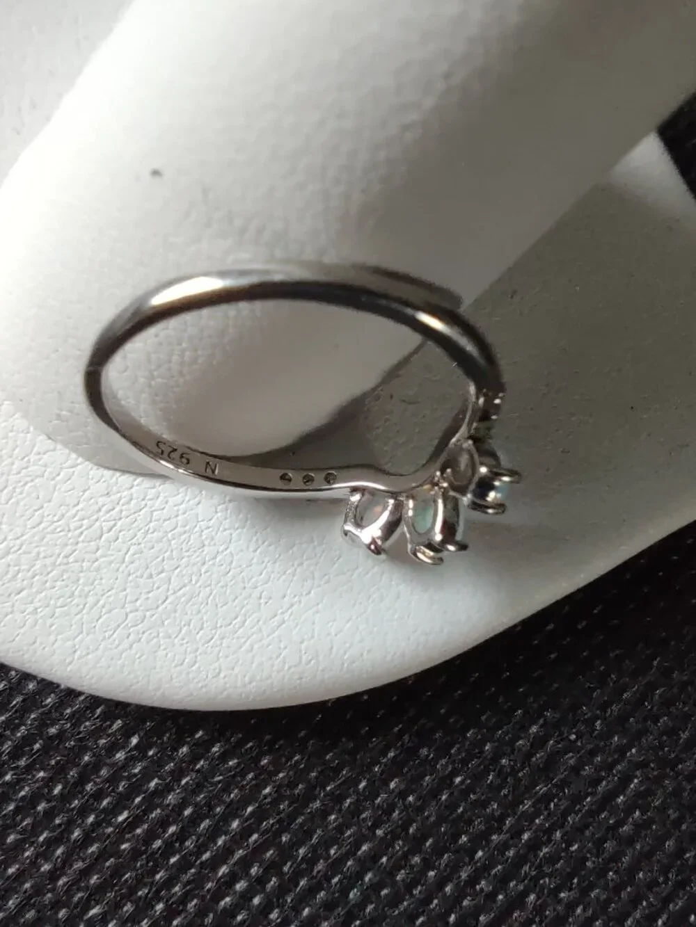 Ring Triple White Opals Size 6 Sterling Silver 925